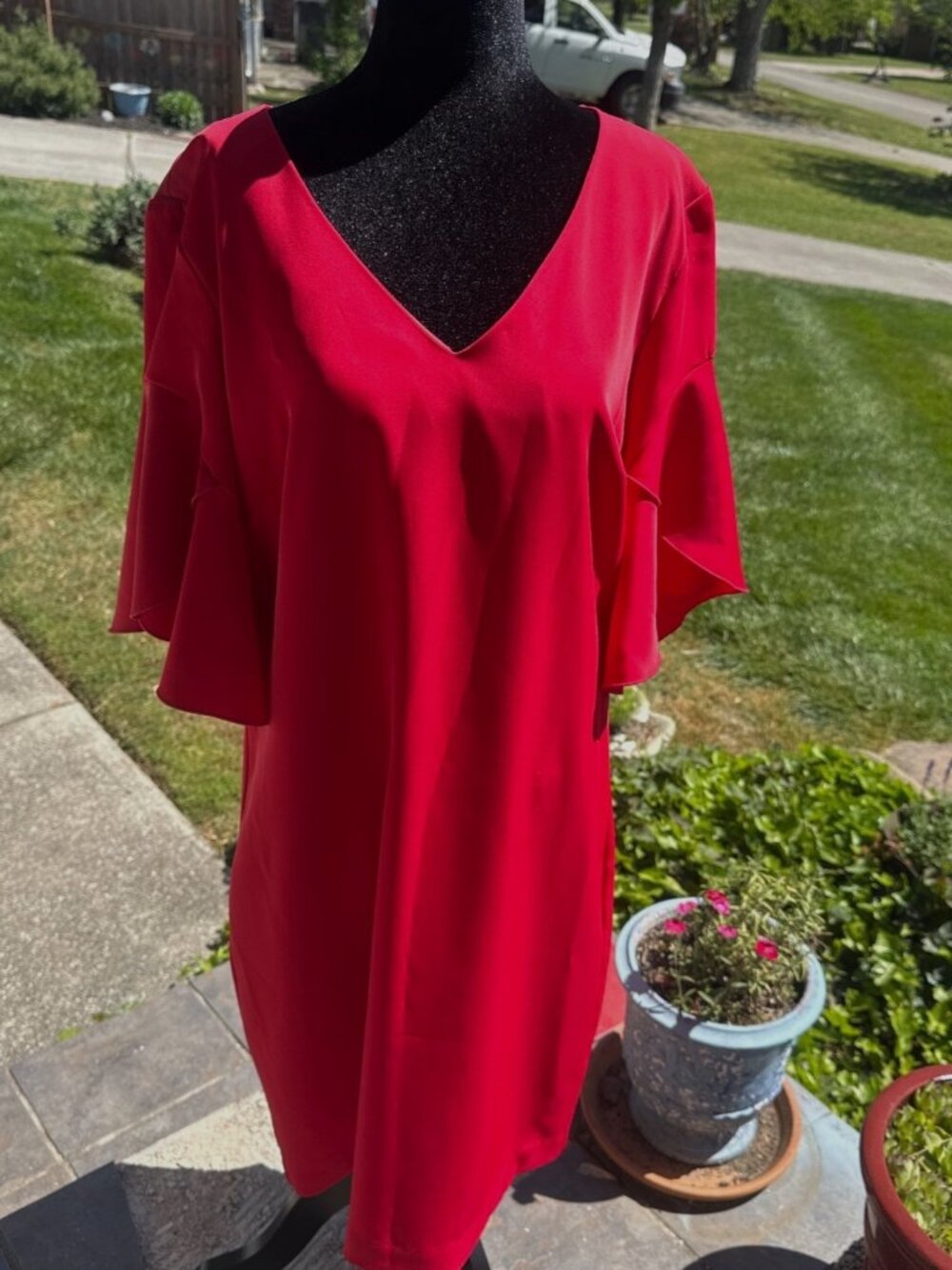 Trina Turk Flutter Sleeve Dress Red Midi NWT Women's Size 12